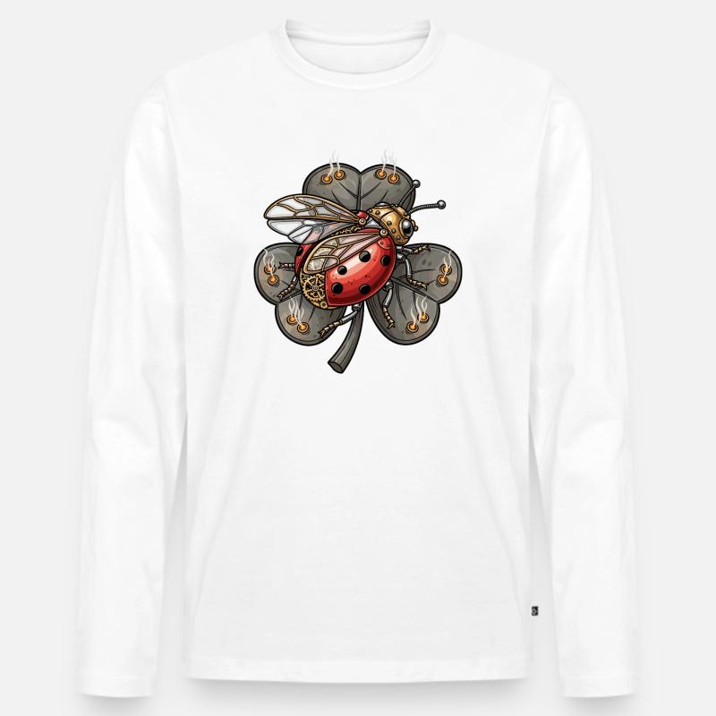 Steampunk Marienkäfer auf Kleeblatt - Männer Premium Bio Langarmshirt - Weiß