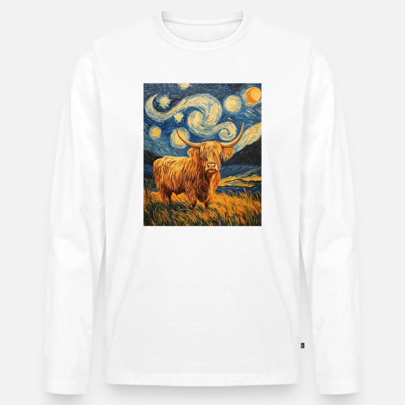 Highland Cow - Männer Premium Bio Langarmshirt - Weiß