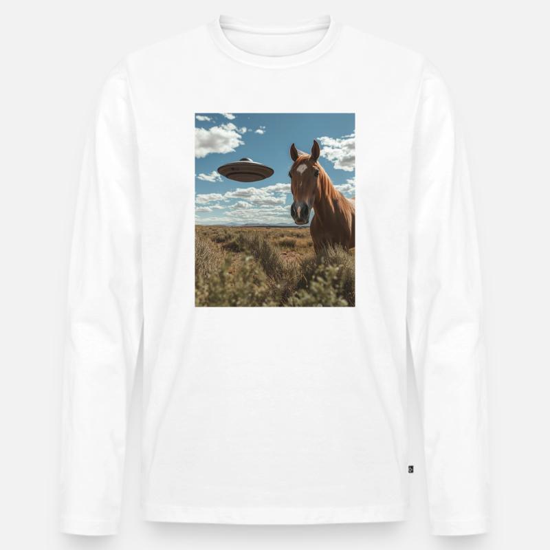 Pferd Selfie mit UFO - Männer Premium Bio Langarmshirt - Weiß