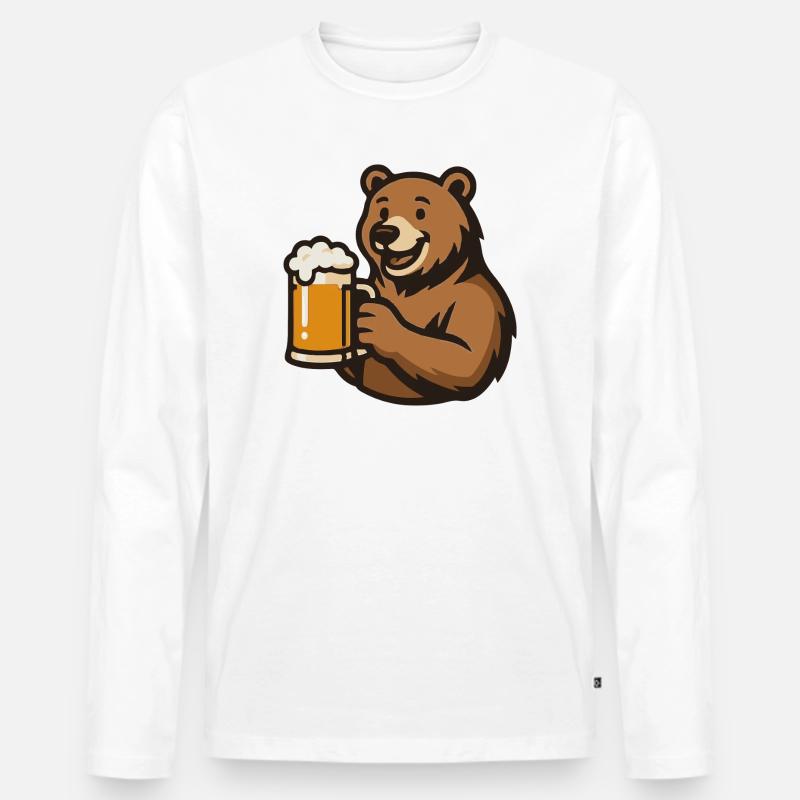Bär mit Bierglas Illustration - Männer Premium Bio Langarmshirt - Weiß