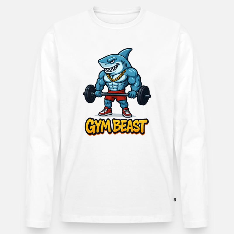 Hai Muskeln Comic Bodybuilder - Männer Premium Bio Langarmshirt - Weiß