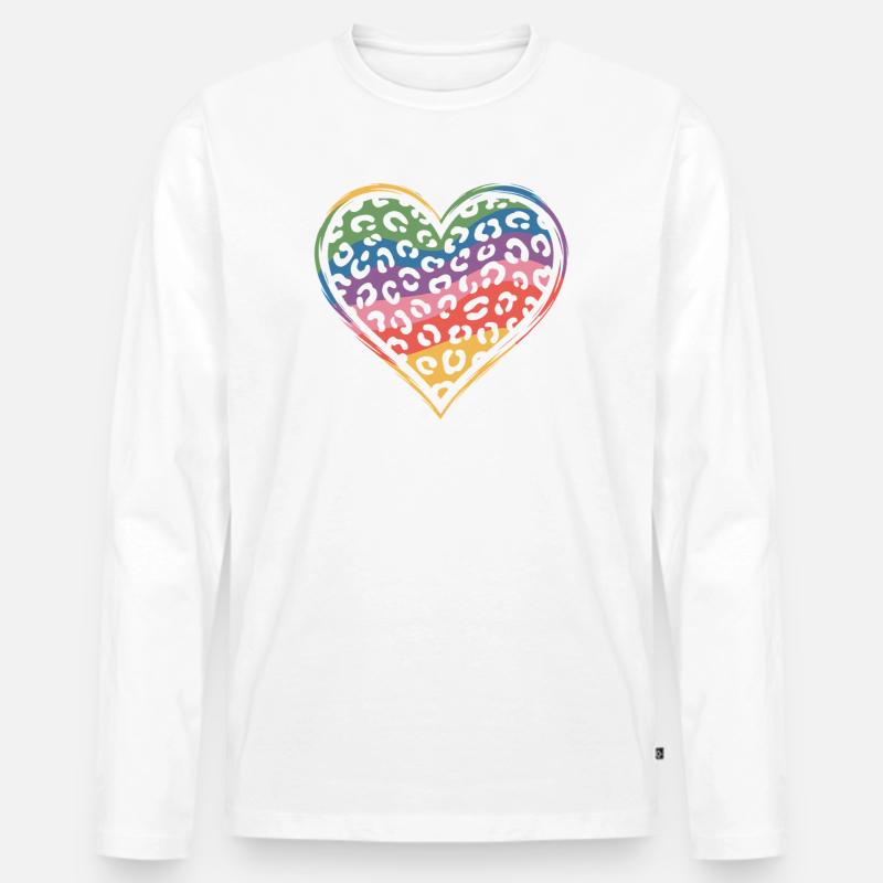 Regenbogen Leopard Herz Design - Männer Premium Bio Langarmshirt - Weiß