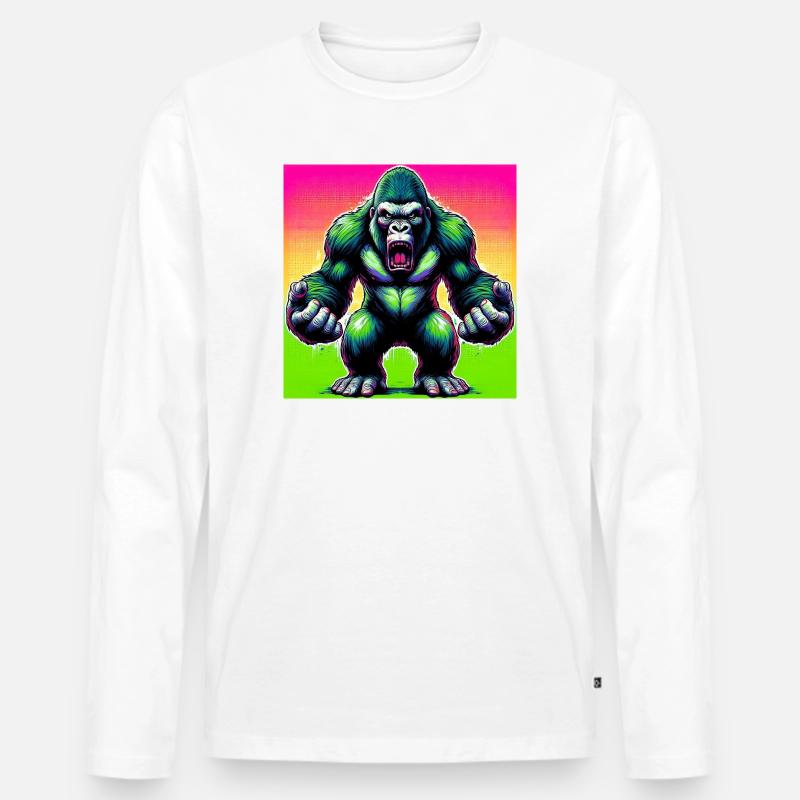 Gorilla - Männer Premium Bio Langarmshirt - Weiß