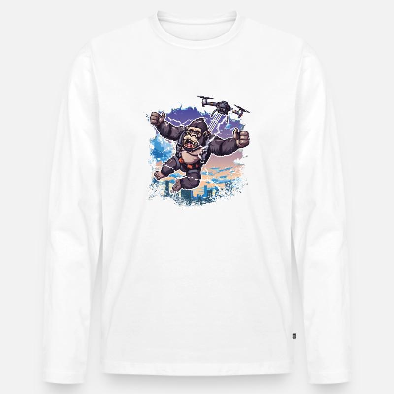 Gorilla Drohne Kinder lustig - Männer Premium Bio Langarmshirt - Weiß