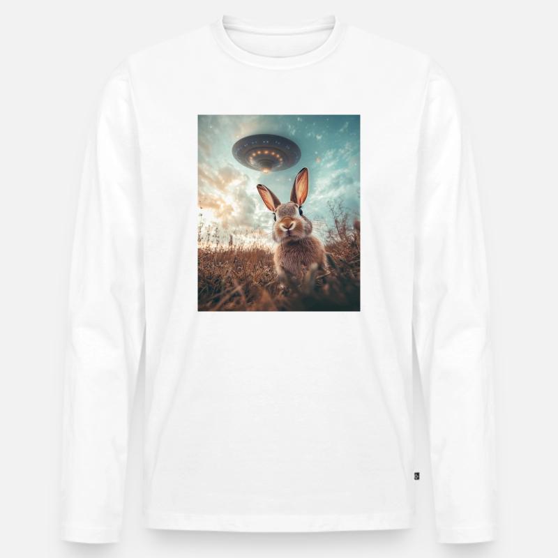 Hase Selfie mit UFO - Männer Premium Bio Langarmshirt - Weiß