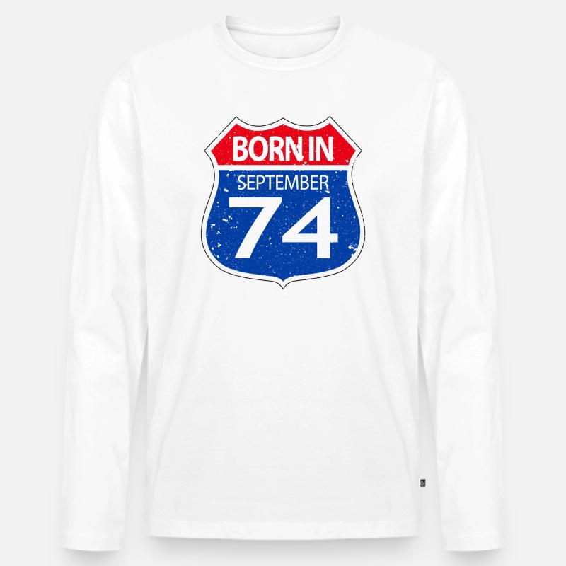 Born_in_September_74 - Männer Premium Bio Langarmshirt - Weiß