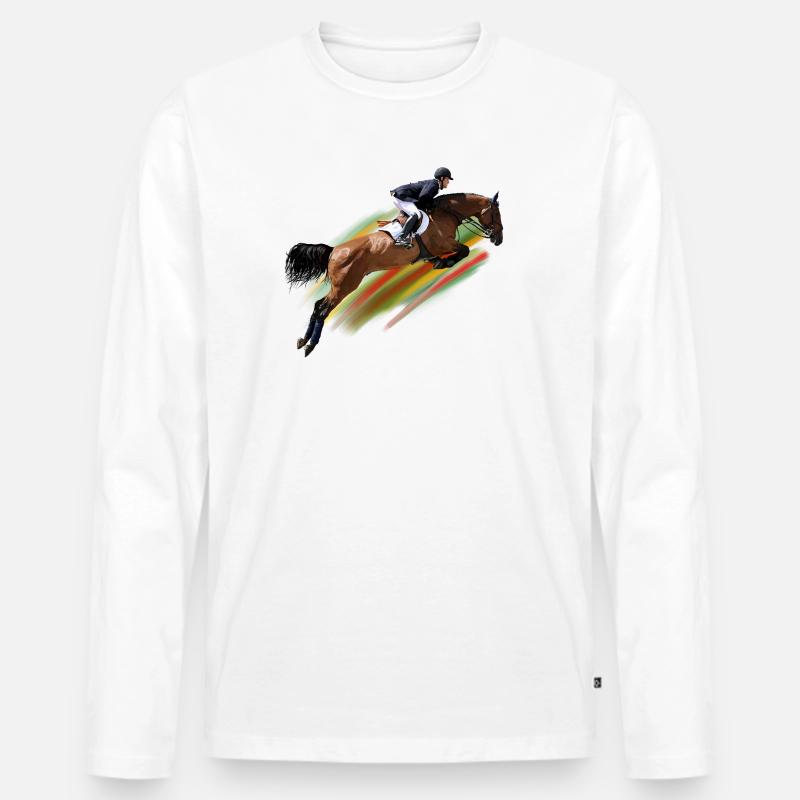 Dynamischer Springreiter auf Galoppritt - Männer Premium Bio Langarmshirt - Weiß