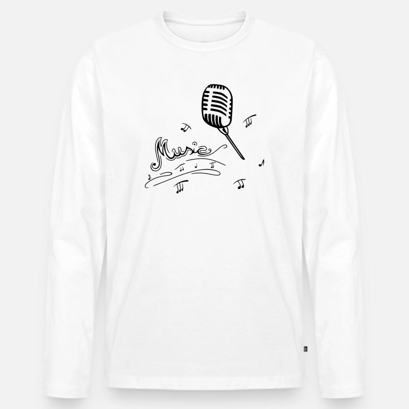 Retro Mikrofon mit Musiknoten - Männer Premium Bio Langarmshirt - Weiß