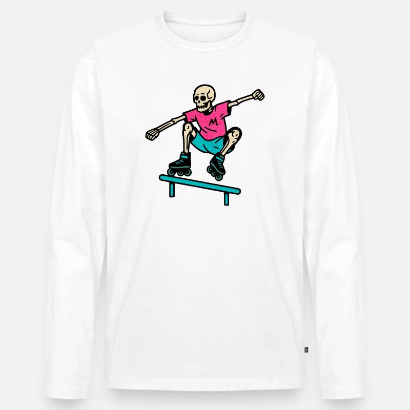 Neon Skelett grindet auf Inline-Skates - Männer Premium Bio Langarmshirt - Weiß