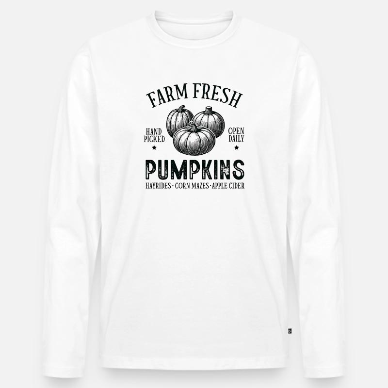 Herbstkürbisse im rustikalen Stil - Männer Premium Bio Langarmshirt - Weiß