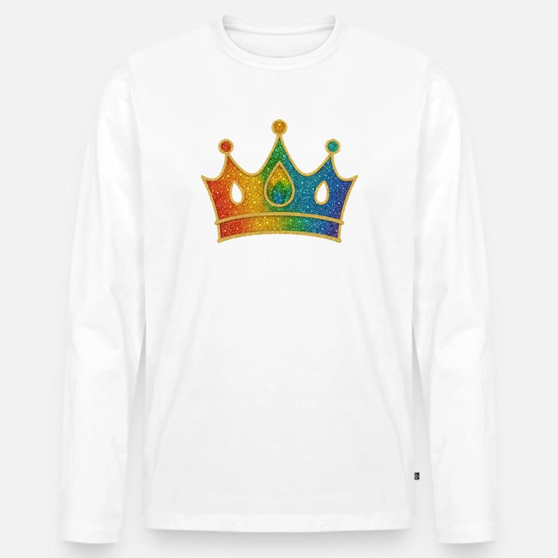 Glamouröse Regenbogen-Krone mit Glittereffekt - Männer Premium Bio Langarmshirt - Weiß