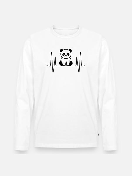 Panda Heartbeat Line Motif - Men's Premium Organic Long Sleeve Shirt - white