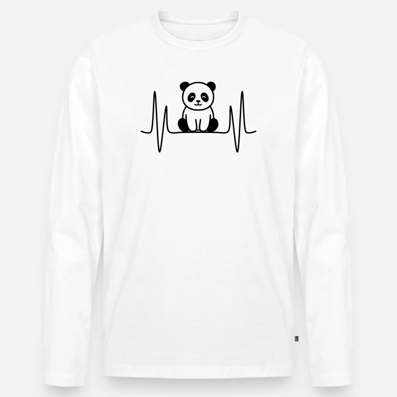 Panda Herzschlag Linienmotiv - Männer Premium Bio Langarmshirt - Weiß