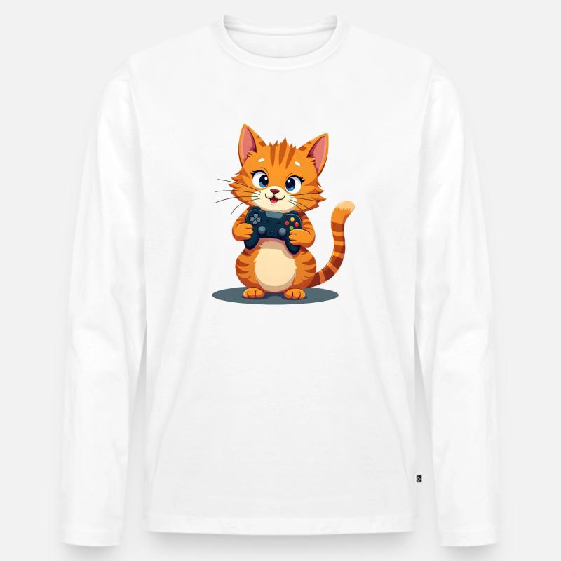 Kätzchen mit Spielecontroller - Männer Premium Bio Langarmshirt - Weiß