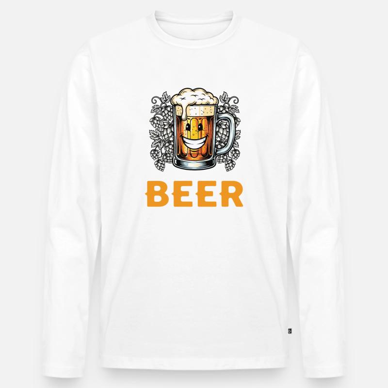 Fröhliches Bierglas mit Lachen - Männer Premium Bio Langarmshirt - Weiß