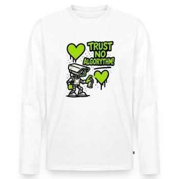 Robot mit Herz und Anti-Algorithmus Botschaft - Männer Premium Bio Langarmshirt - Weiß - Vorne - Nico (187cm)