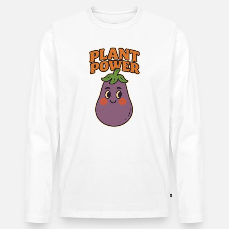 Verspielte Aubergine mit Botschaft - Männer Premium Bio Langarmshirt - Weiß