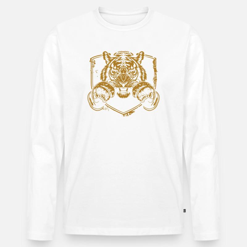 Kriegerischer Tiger mit Schild - Männer Premium Bio Langarmshirt - Weiß