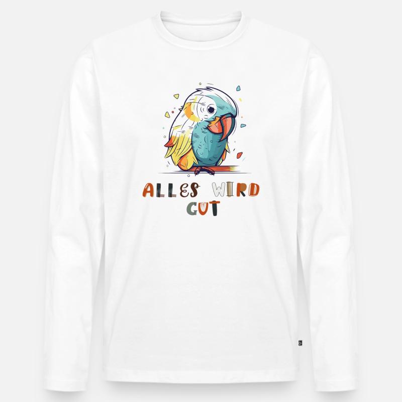 Bunter Papagei, alles wird gut - Männer Premium Bio Langarmshirt - Weiß