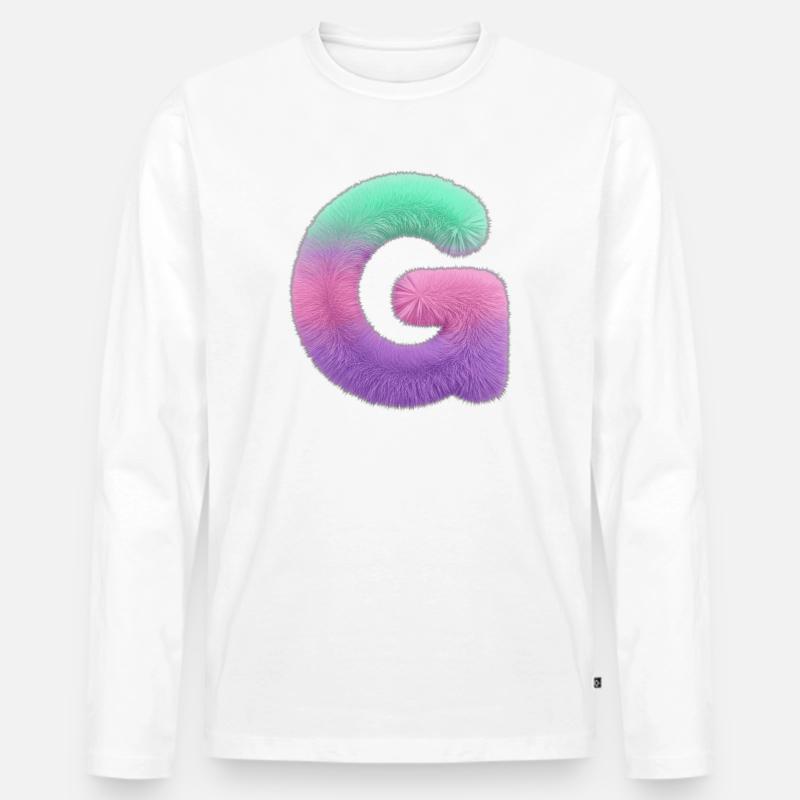 Buchstaben G im Pop-Art Farbverlauf - Männer Premium Bio Langarmshirt - Weiß