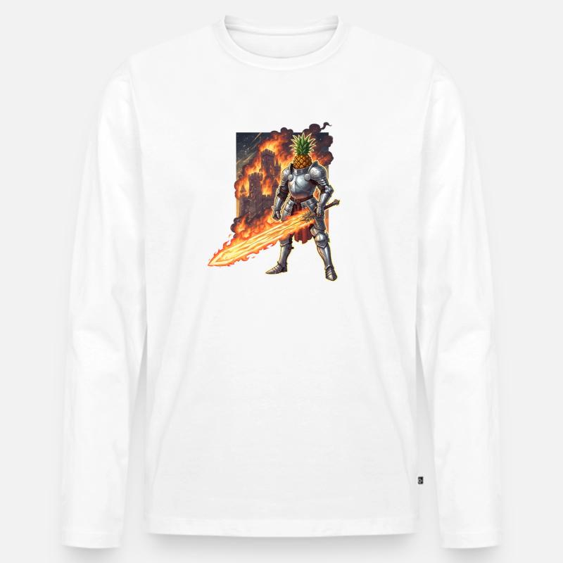 Feuriger Paladin mit Ananas Ritter - Männer Premium Bio Langarmshirt - Weiß