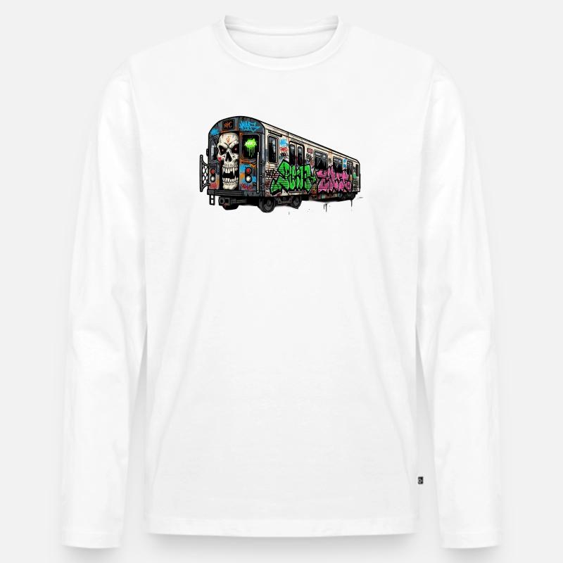 Graffiti Verkehrsbranding auf U-Bahn - Männer Premium Bio Langarmshirt - Weiß