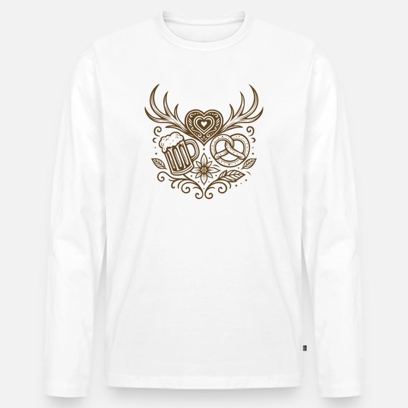 Herz mit Geweih, Bier & Brezel - Männer Premium Bio Langarmshirt - Weiß