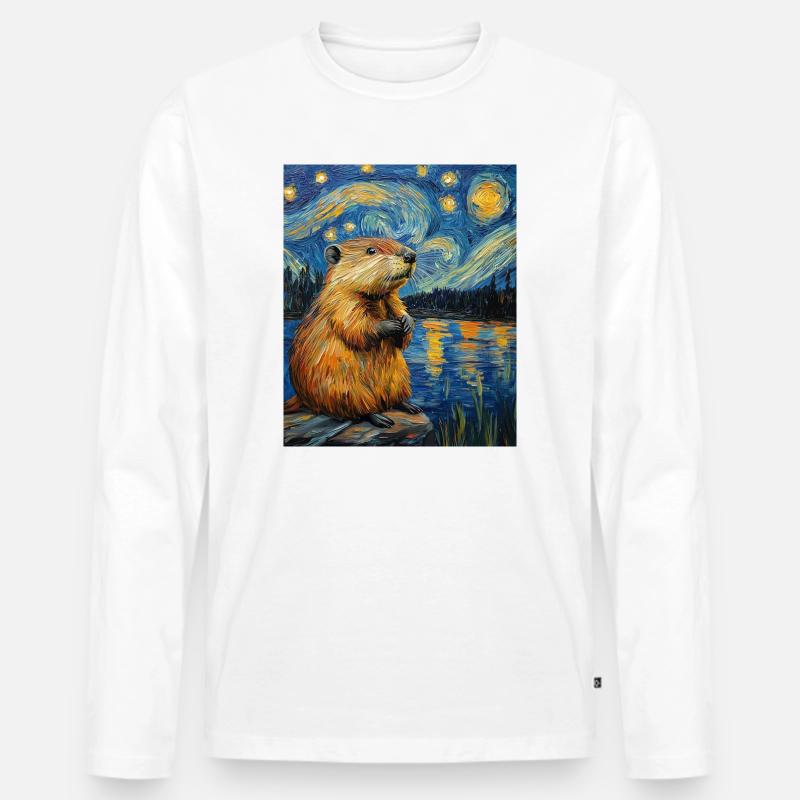 Bieber Van Gogh Style Starry Night - Männer Premium Bio Langarmshirt - Weiß