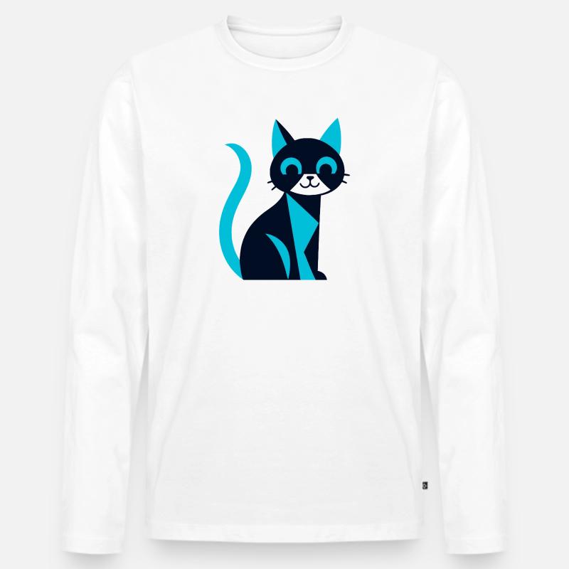 Schwarz-Blau Katze mit Aww-Effekt - Männer Premium Bio Langarmshirt - Weiß