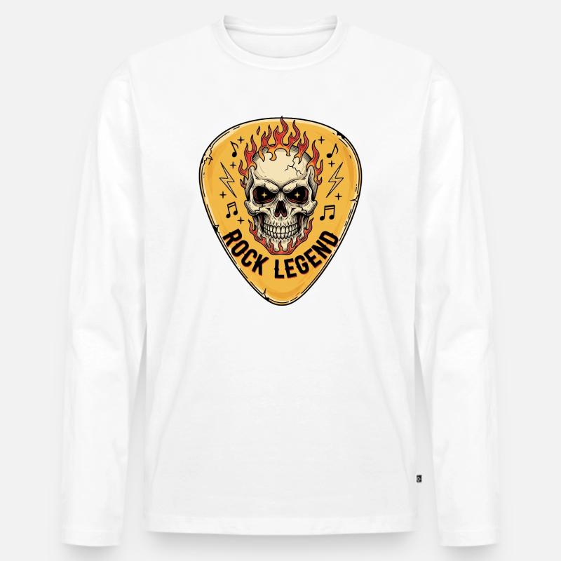 Rock Legende Skull mit Flammen - Männer Premium Bio Langarmshirt - Weiß
