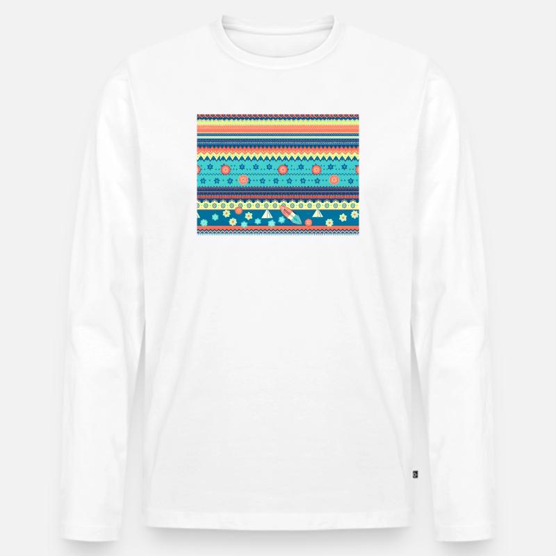 Farbenfroher Boho Wintermuster - Männer Premium Bio Langarmshirt - Weiß