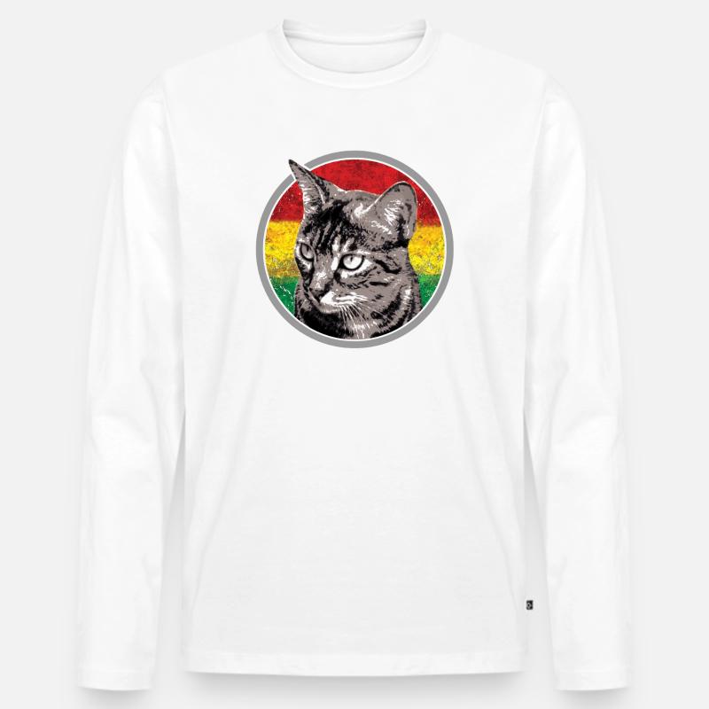 Katze mit Flagge Hintergrunde - Männer Premium Bio Langarmshirt - Weiß