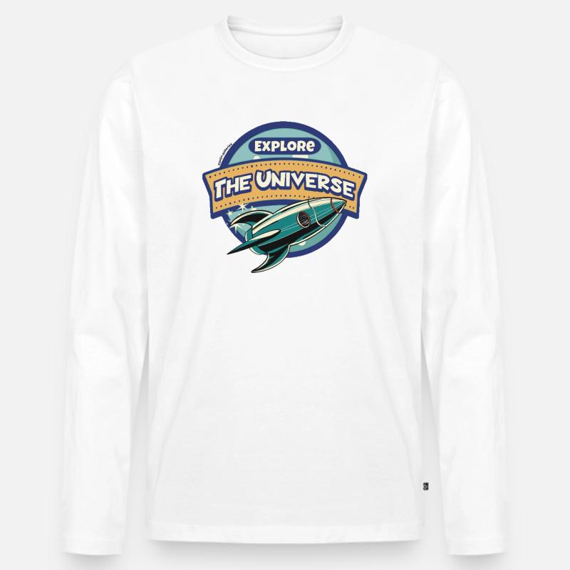 Weltraum Entdecker - Explore the Universe - Männer Premium Bio Langarmshirt - Weiß