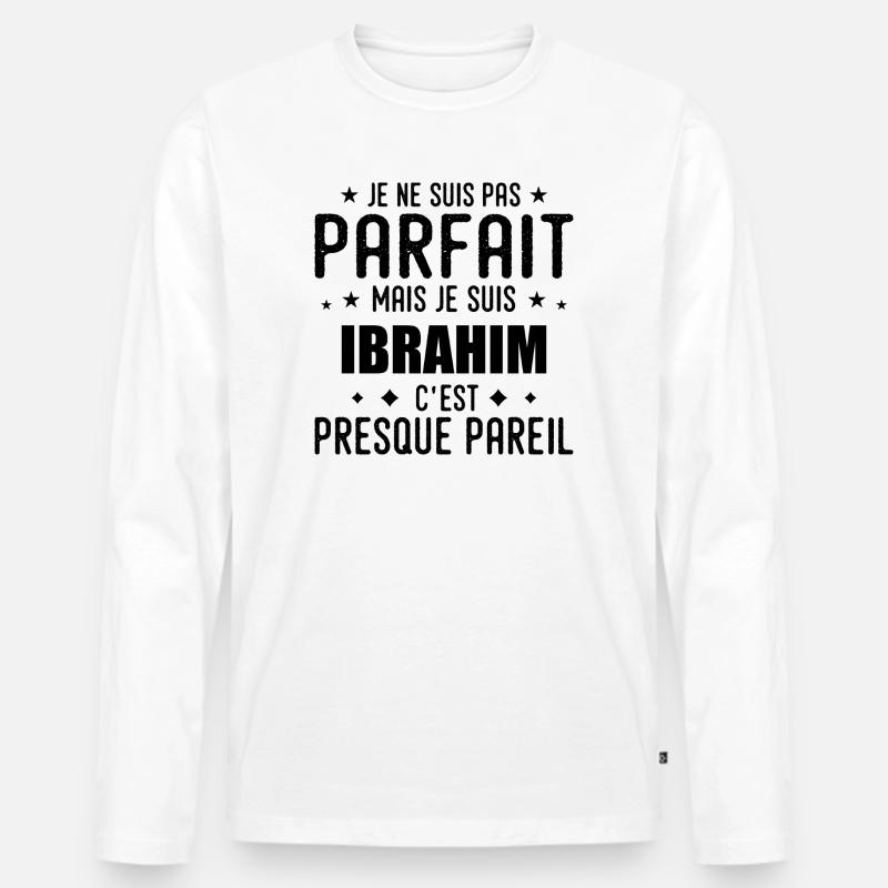 Ibrahim: authentisch, unvollkommen, oben, Perfektion - Männer Premium Bio Langarmshirt - Weiß