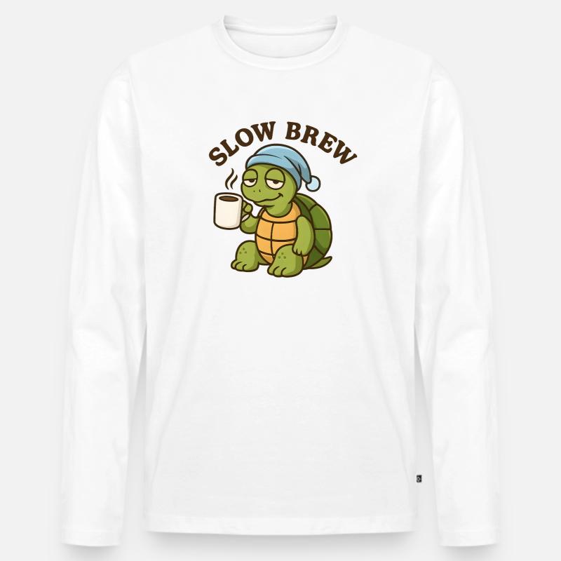 Slow Brew – Lustige Schildkröte - Männer Premium Bio Langarmshirt - Weiß