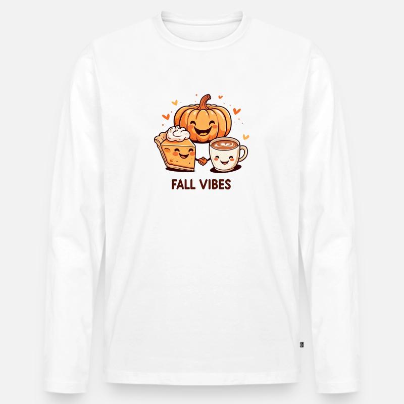 Cozy Autumn Vibes – Coffee, Pumpkin & Pie - Männer Premium Bio Langarmshirt - Weiß