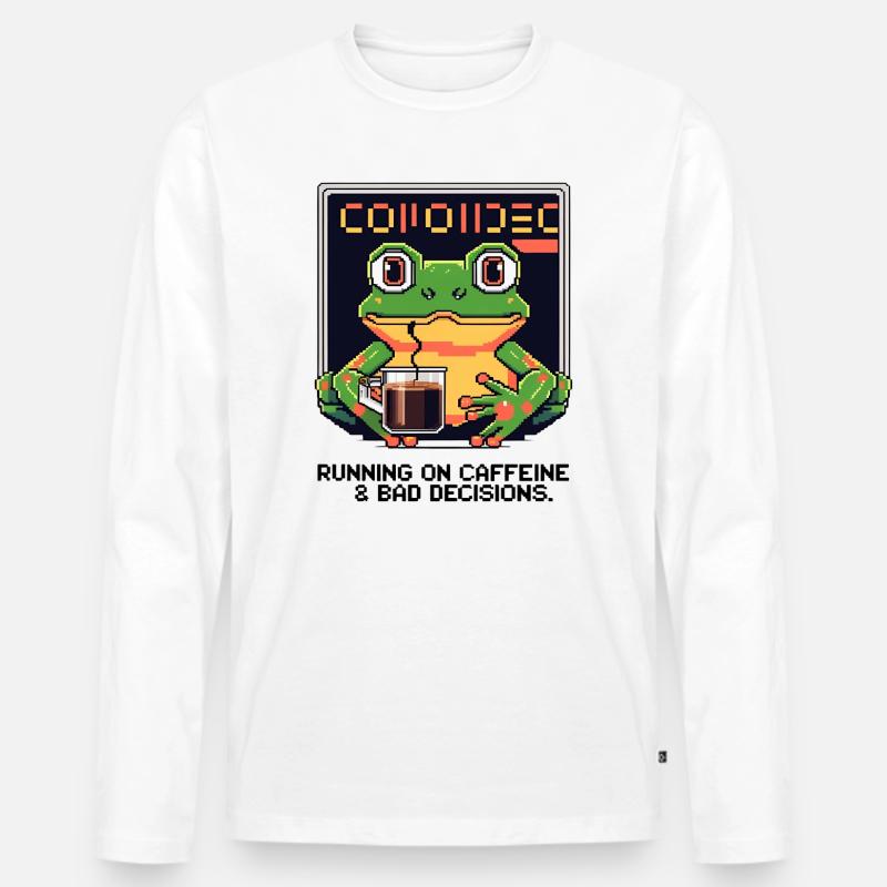 Pixel Frog – Caffeine & Bad Decisions - Männer Premium Bio Langarmshirt - Weiß
