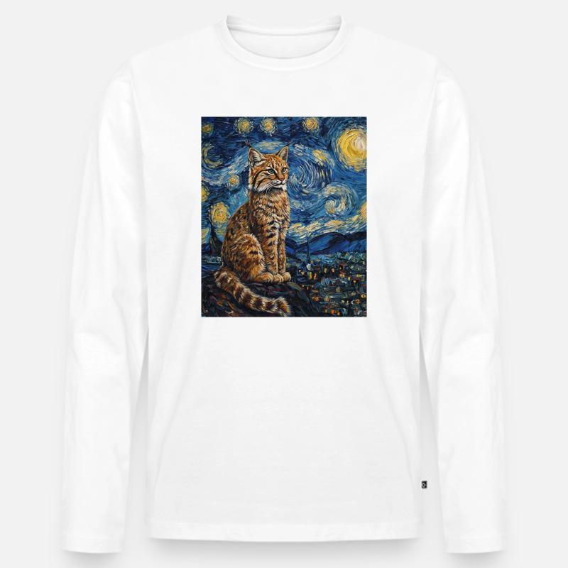 Luchs Van Gogh Style Starry  - Männer Premium Bio Langarmshirt - Weiß