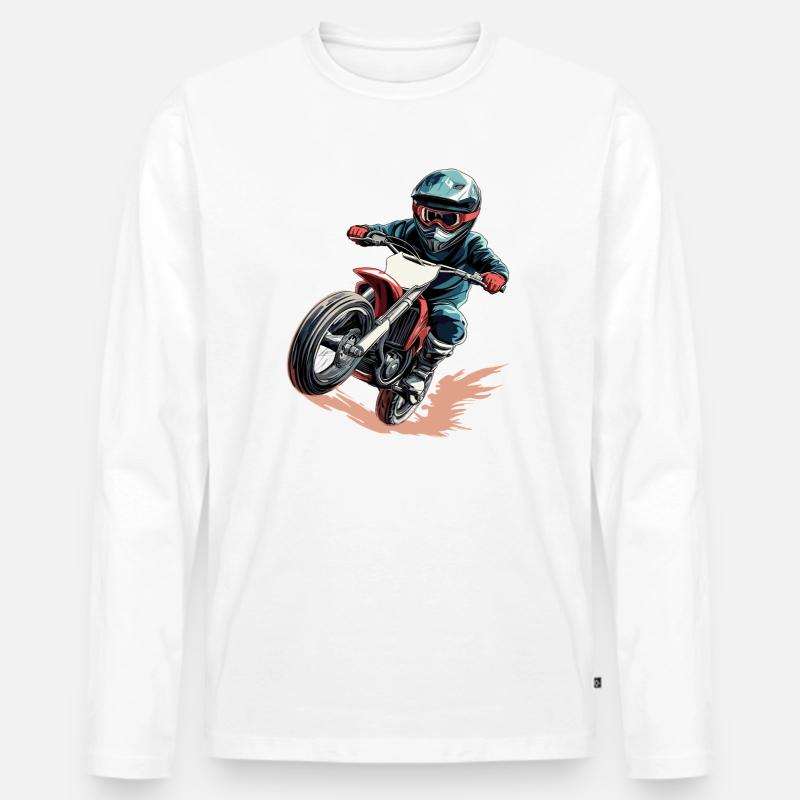 Dynamischer Motorradfahrer im Actionstil - Männer Premium Bio Langarmshirt - Weiß