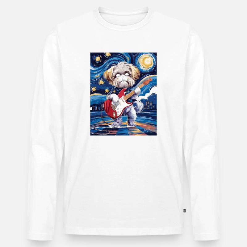 Starry Night Maltese - Männer Premium Bio Langarmshirt - Weiß