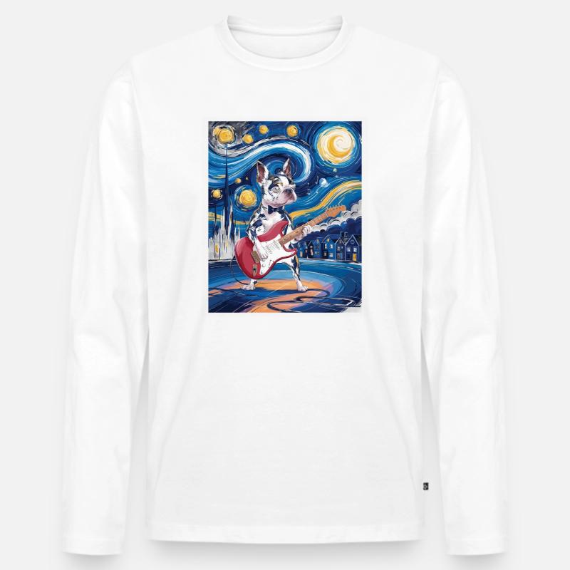 Starry Night Boston Terrier - Männer Premium Bio Langarmshirt - Weiß
