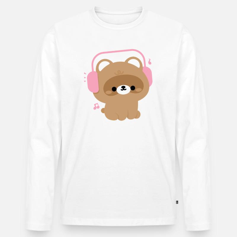 Niedlicher Biber mit Kopfhörer Illustration - Männer Premium Bio Langarmshirt - Weiß