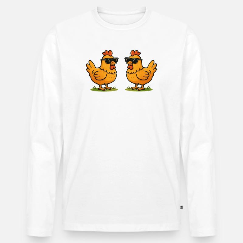 Hühner mit Sonnenbrillen - Männer Premium Bio Langarmshirt - Weiß