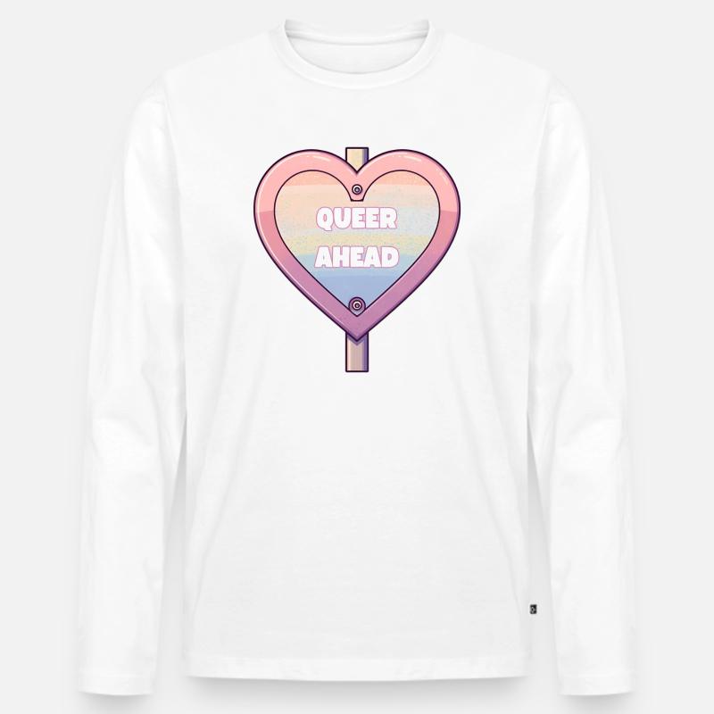 Queer Ahead – Regenbogen Herz Design - Männer Premium Bio Langarmshirt - Weiß