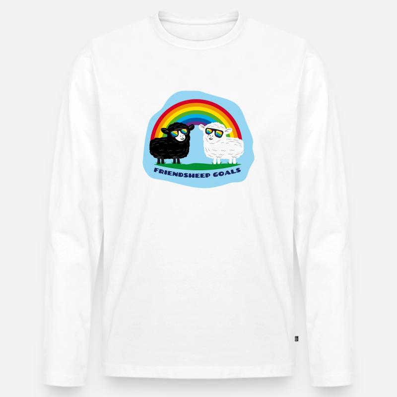 Freundschafts-Schafe mit Regenbogen - Männer Premium Bio Langarmshirt - Weiß
