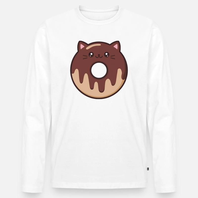 Süßer Katzendonut - Männer Premium Bio Langarmshirt - Weiß