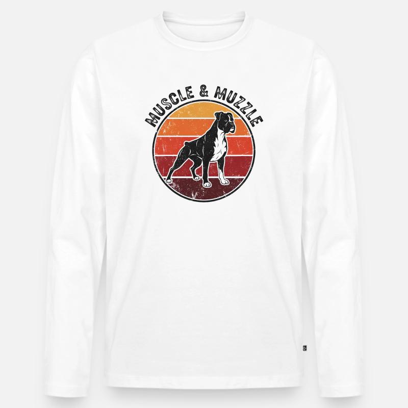 Muscle & Muzzle – Boxer Hund Motiv - Männer Premium Bio Langarmshirt - Weiß