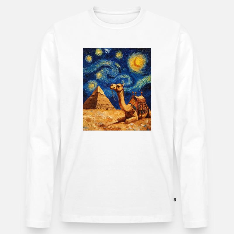 Kamel Van Gogh Style Starry  - Männer Premium Bio Langarmshirt - Weiß