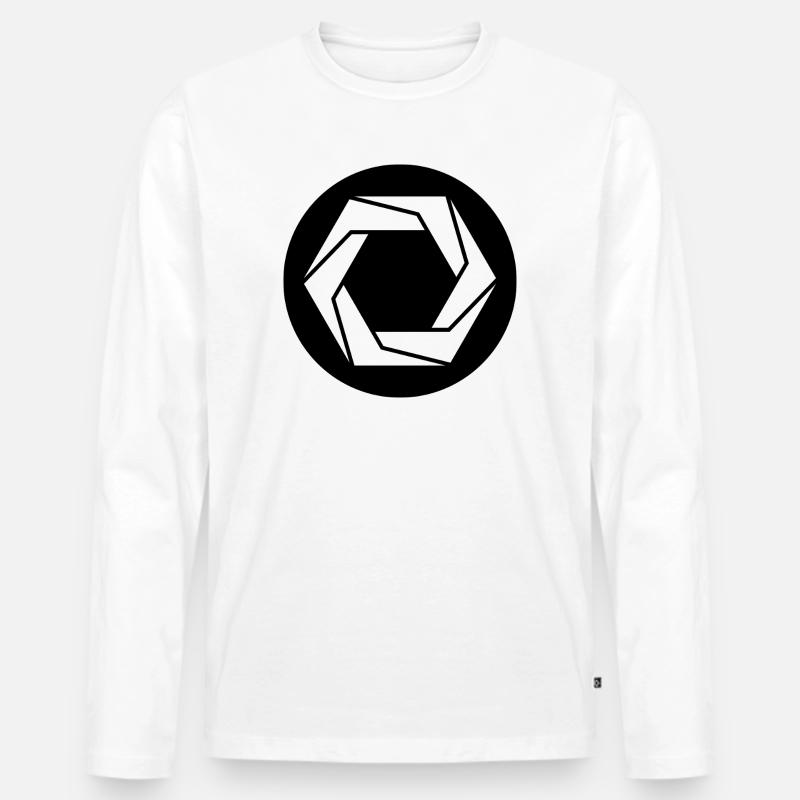 Geometrisches Blendensymbol - Männer Premium Bio Langarmshirt - Weiß