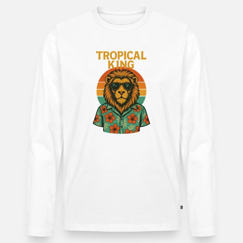 Tropical King - Löwe - Männer Premium Bio Langarmshirt - Weiß